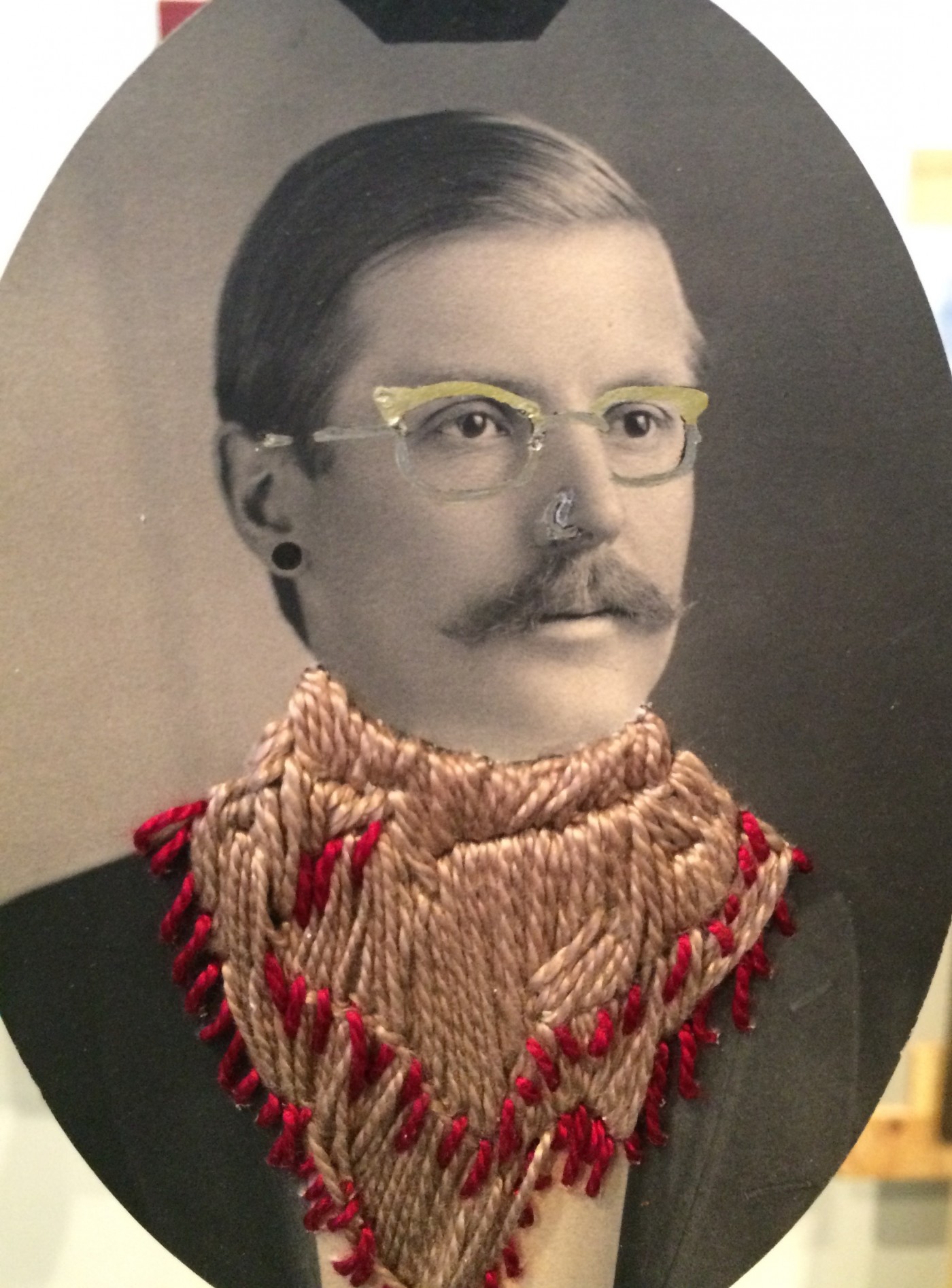 "Hipster with Scarf" Embroidery on Photograph. Julianna Anderson